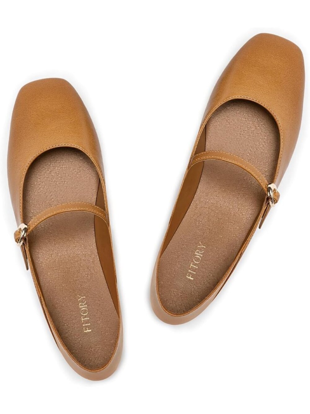 Women's Brown Mary Jane Non Slip Work Ballet Flats Square Closed Toe Dress Shoes